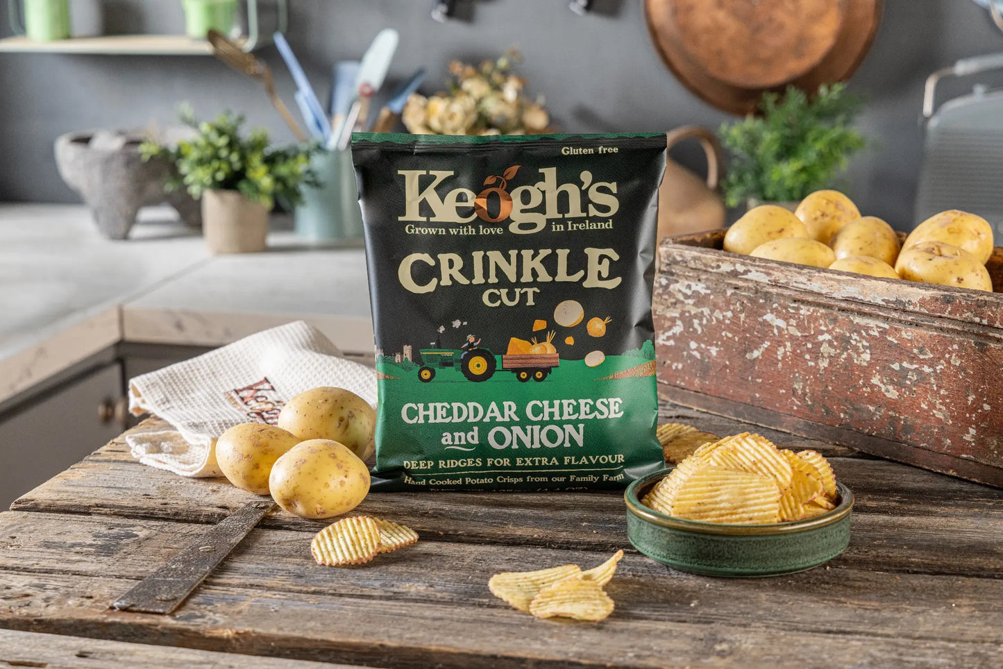 Crinkle Cut Irish Cheddar and Onion Crisps (Size options available)