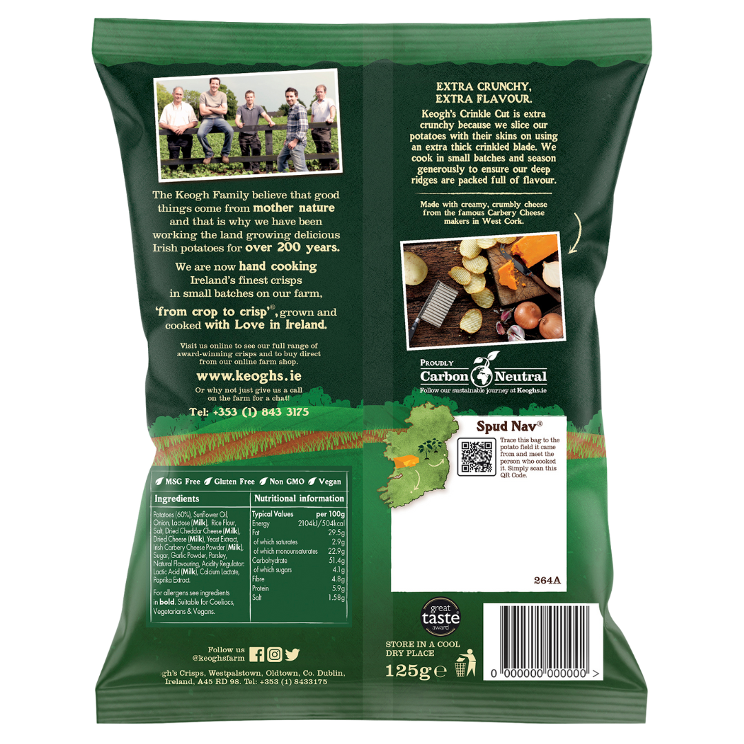 Crinkle Cut Irish Cheddar and Onion Crisps (Size options available)