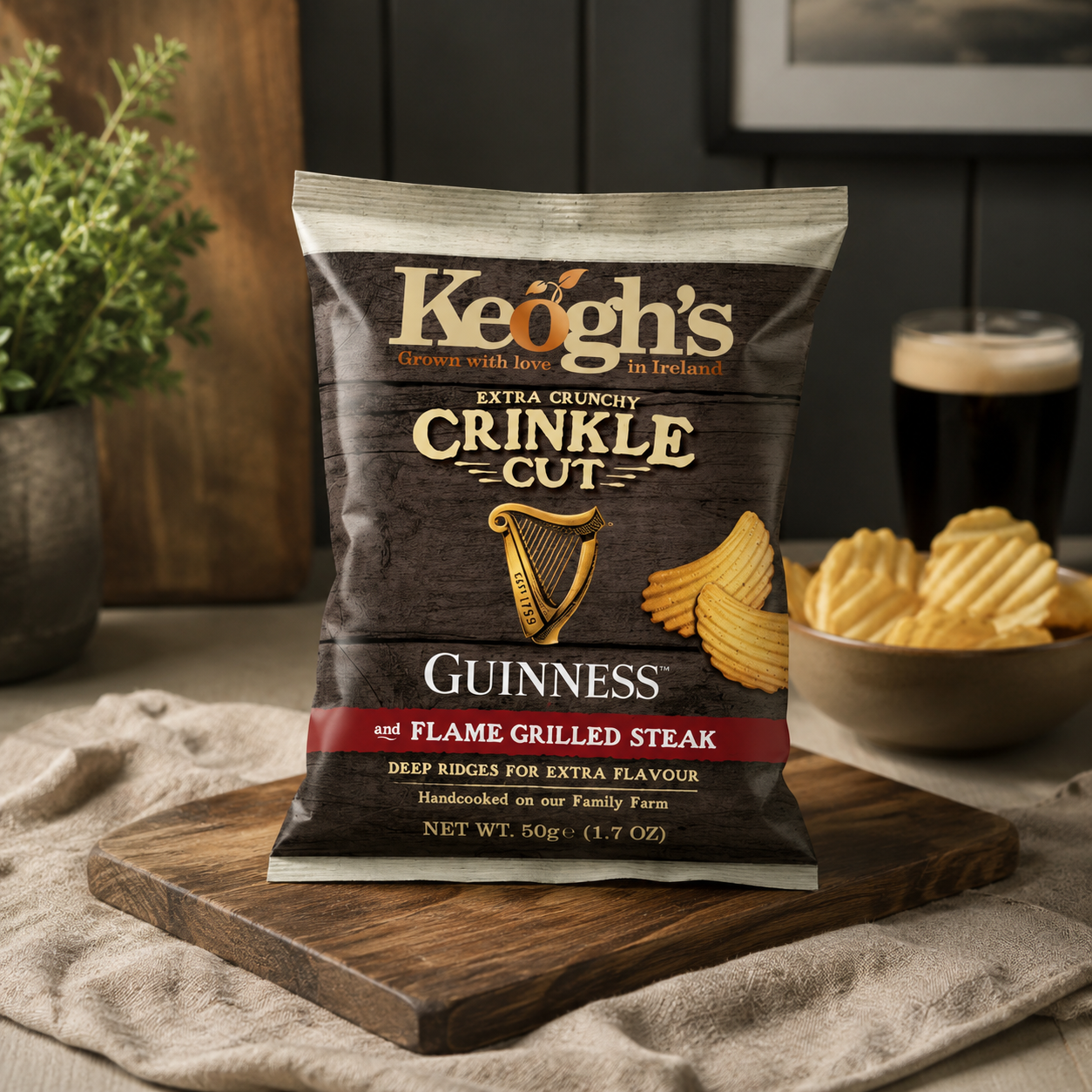 Crinkle Cut Guinness and Flame Grilled Steak Crisps (Size options available)