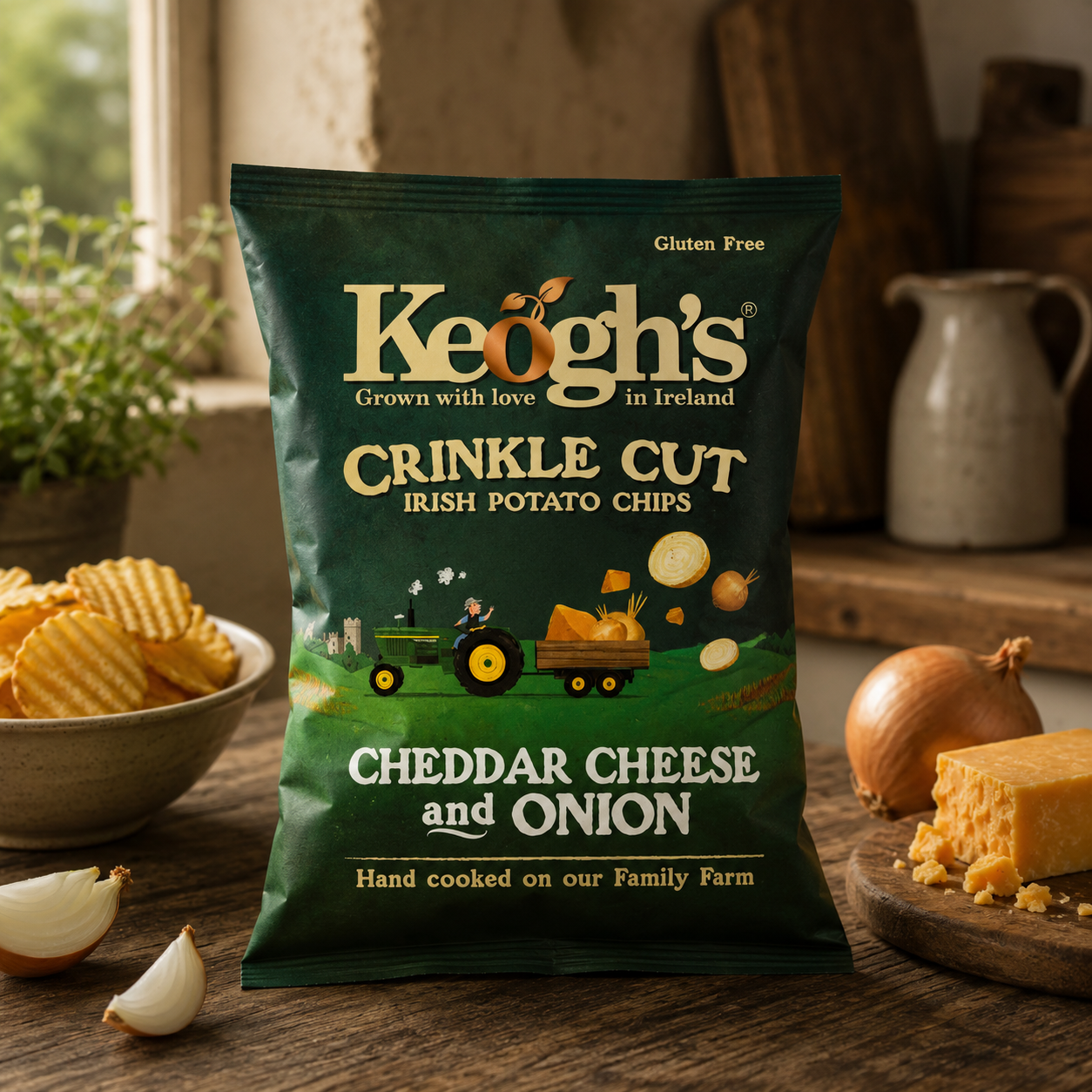 Crinkle Cut Irish Cheddar and Onion Crisps (Size options available)