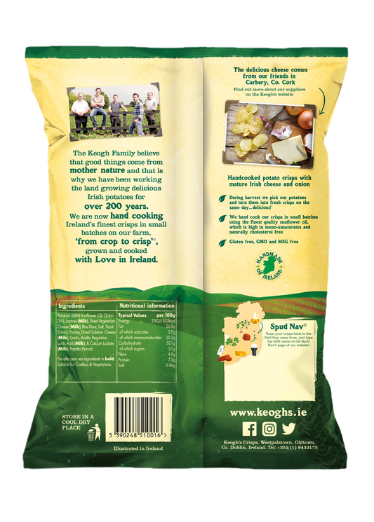 Mature Irish Cheese and Onion Crisps (Size options available)